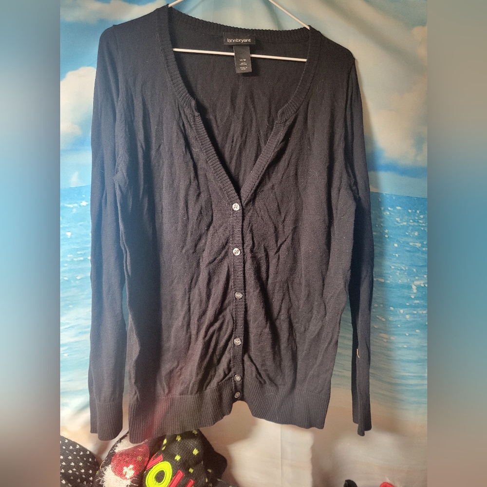 Lane Bryant Black Button‎ Down Cardigan Sweater Womens Size 14/16